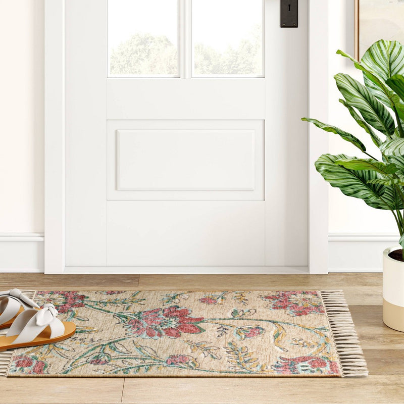2'x3' Washable Floral Printed Accent Rug Beige/Red - Threshold