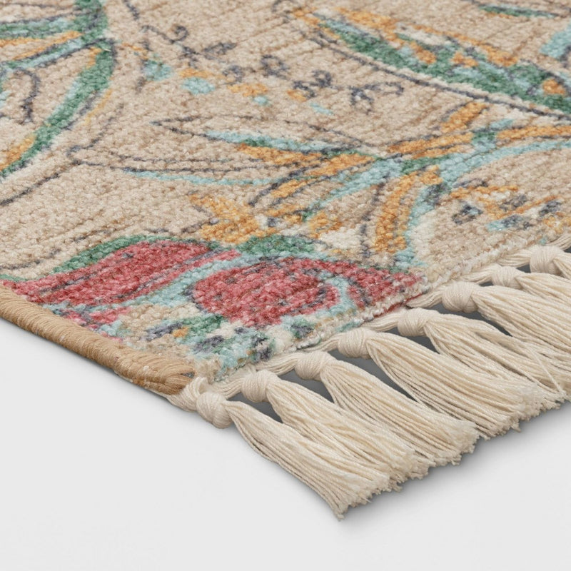 2'x3' Washable Floral Printed Accent Rug Beige/Red - Threshold