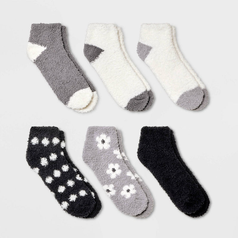Women's Daisy 6pk Cozy Low Cut Socks - Gray/Black/Ivory 4-10