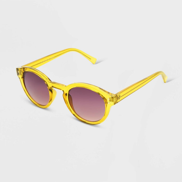 Women's Shiny Plastic Round Sunglasses with Gradient Lenses - Universal Thread Yellow