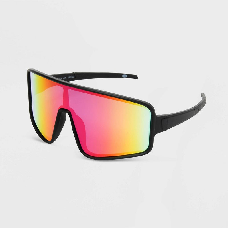 Women's Rubberized Plastic Shield Sunglasses - All In Motion Black/Tortoise Print
