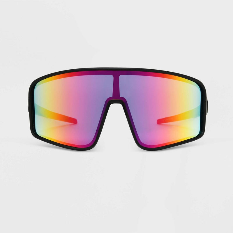 Women's Rubberized Plastic Shield Sunglasses - All In Motion Black/Tortoise Print