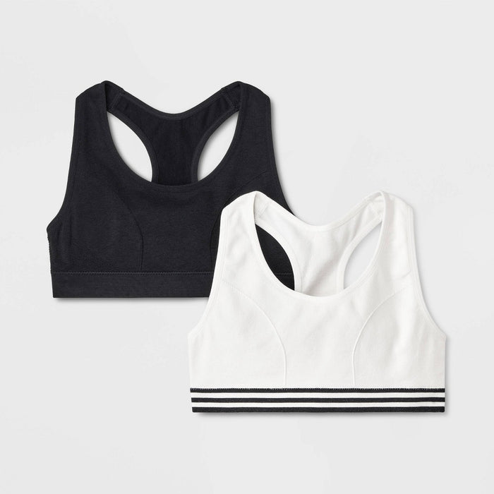 Girls' 2pk Sports Bra - Cat & Jack White/Black XL