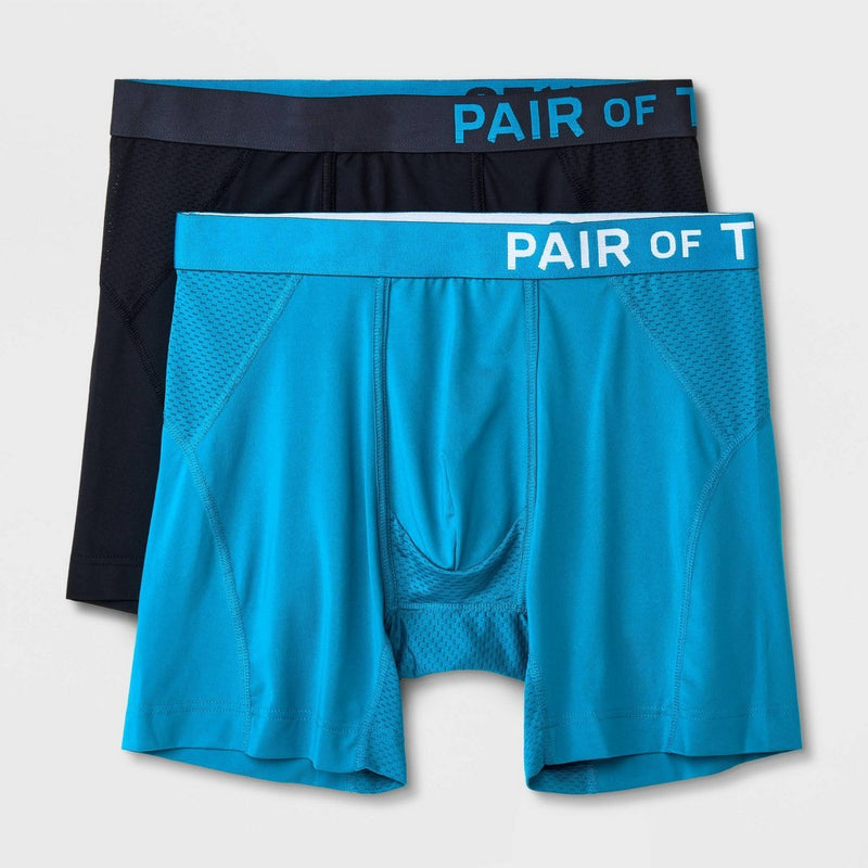 Pair of Thieves Men's SuperCool Boxer Briefs 2pk - Teal Blue/Black S: Moisture-Wicking, Anti-Odor, Ventilated