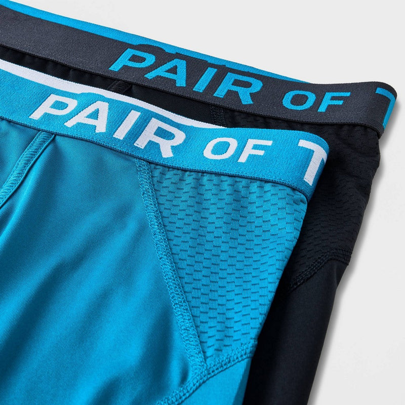 Pair of Thieves Men's SuperCool Boxer Briefs 2pk - Teal Blue/Black S: Moisture-Wicking, Anti-Odor, Ventilated