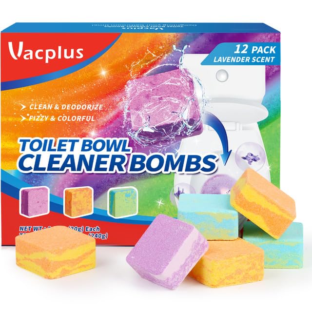 Vacplus Toilet Bowl Cleaners - Fizzy & Colorful Toilet Bowl Cleaner Cubes With Lavender Fragrances, Natural Toilet Bowl Cleaner Tablets For Cleaning & Deodorizing, 12 Pack
