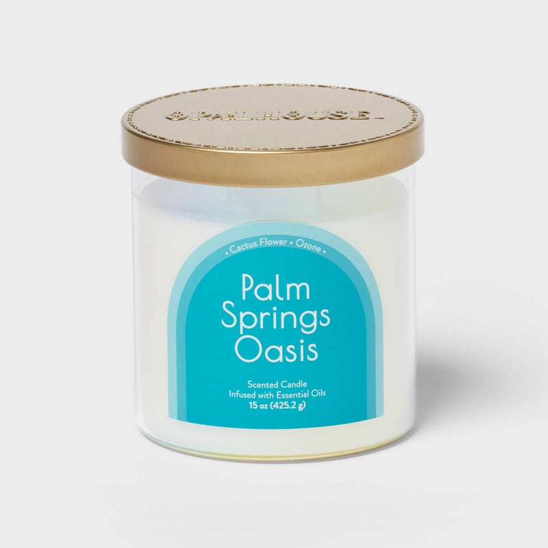 2-Wick Glass Jar 15oz Candle with Iridescent Sleeve Palm Springs Oasis - Opalhouse: Soothing Floral & Ocean Aroma, 50hr Burn