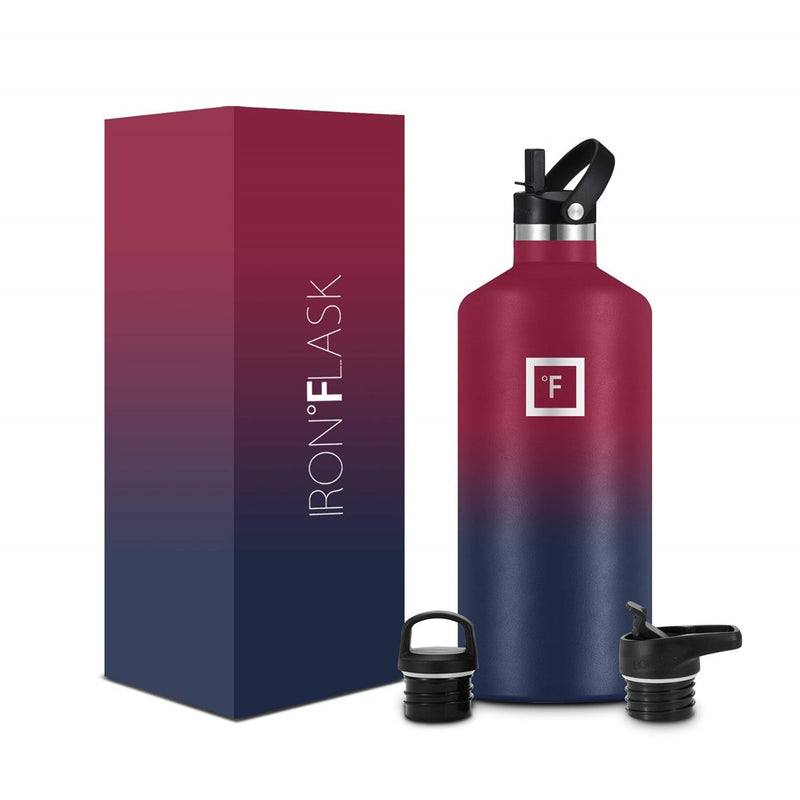 IRON °FLASK Camping & Hiking Hydration Canteens - 3 Lids 64 OZ