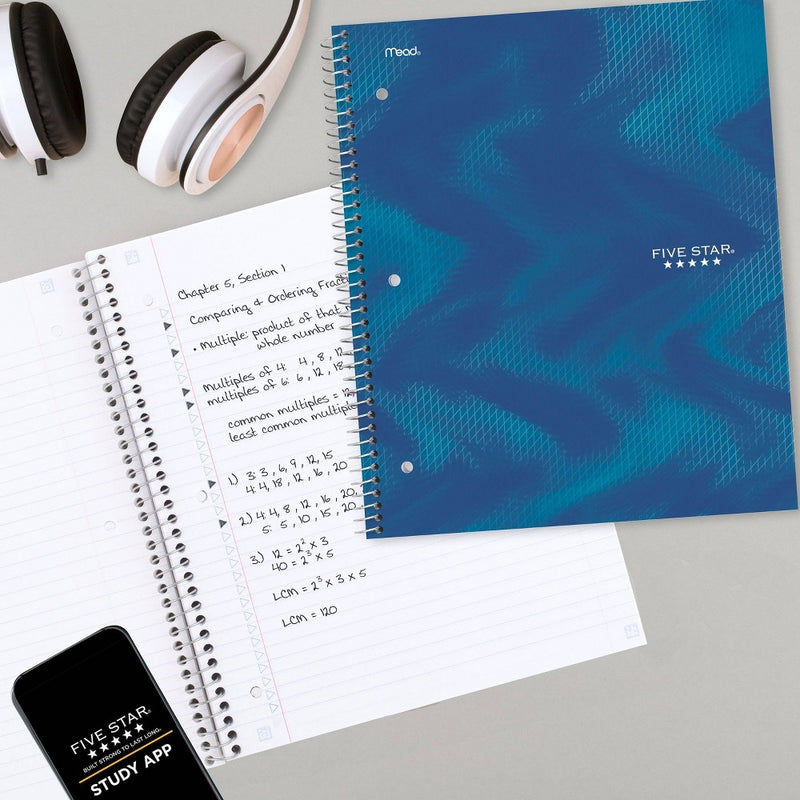 Five Star Active 1 Subject 80ct College Ruled Notebook Blue