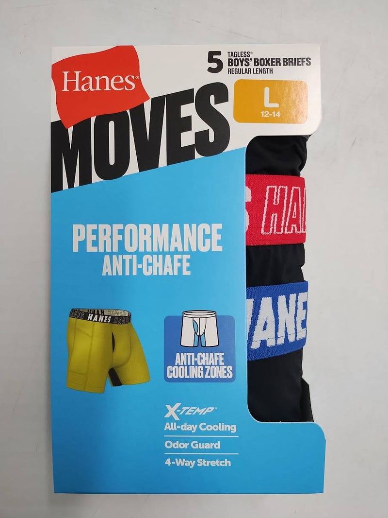 Hanes Moves Boys' 5pk Anti-Chafe Boxer Briefs - Black L