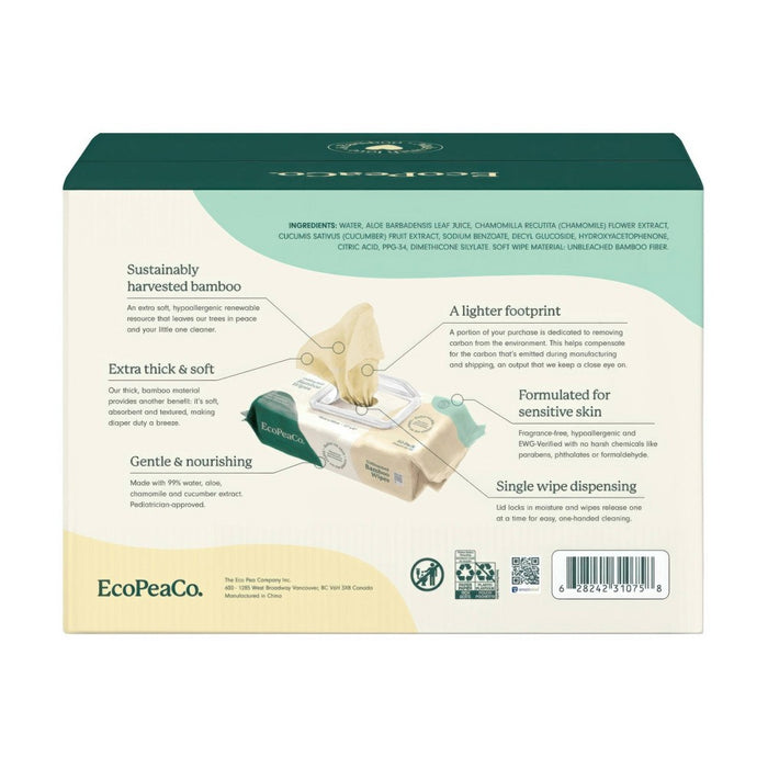EcoPeaCo Unbleached Bamboo Baby Wipes for Sensitive Skin - 300ct/6pk