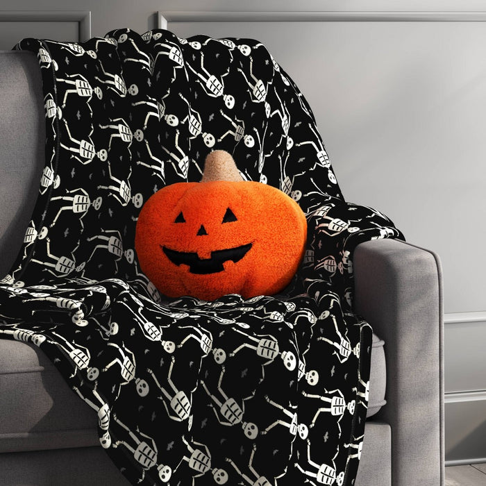 Halloween Printed Skeleton Throw Blanket Black/Ivory - Hyde & EEK! Boutique: Recycled Polyester, Knitted, 50x60", Machine Washable
