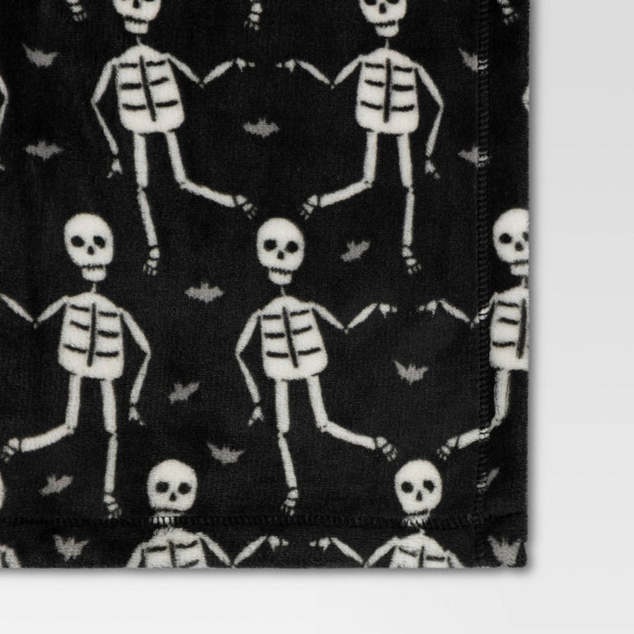 Halloween Printed Skeleton Throw Blanket Black/Ivory - Hyde & EEK! Boutique: Recycled Polyester, Knitted, 50x60", Machine Washable