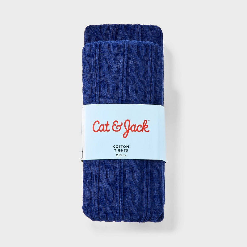 Girls' 2pk Cotton Tights - Cat & Jack Navy Blue M