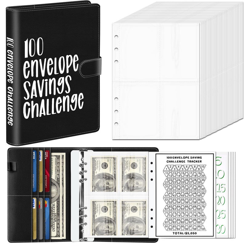100 Envelope Challenge Binder, Money Saving Challenge Book - Easy & Fun Way To Save $5,050, Envelopes Money Saving Challenge Budget Binder, Savings Challenges Binder, Budget Binder With Cash Envelopes