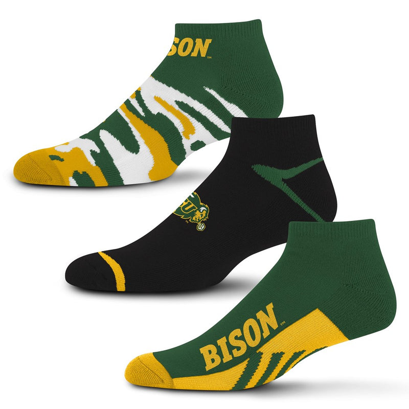 For Bare Feet NCAA North Dakota State Bison CAMO BOOM 3 Pack Ankle Sock Team Colors Large