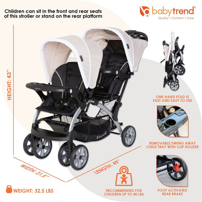 Baby Trend Sit N' Stand Convertible Multi-Use Easy Fold Travel Toddler and Baby Double Stroller with Safety Harness and Storage Basket, Modern Khaki (LOCAL PICKUP ONLY)