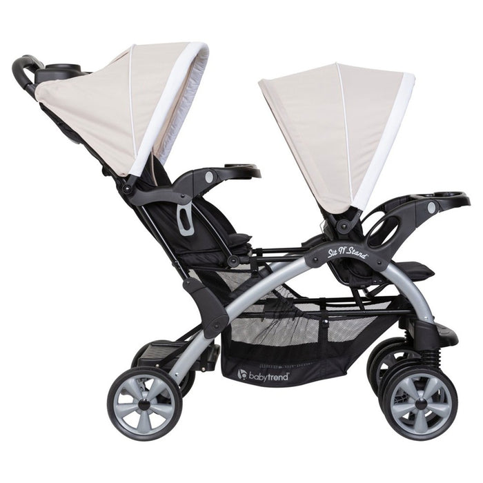 Baby Trend Sit N' Stand Convertible Multi-Use Easy Fold Travel Toddler and Baby Double Stroller with Safety Harness and Storage Basket, Modern Khaki (LOCAL PICKUP ONLY)