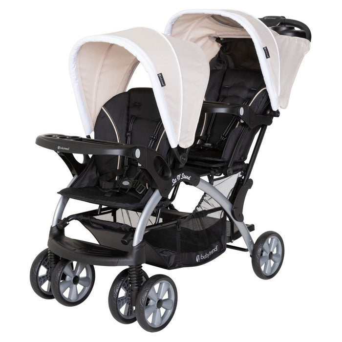 Baby Trend Sit N' Stand Convertible Multi-Use Easy Fold Travel Toddler and Baby Double Stroller with Safety Harness and Storage Basket, Modern Khaki (LOCAL PICKUP ONLY)
