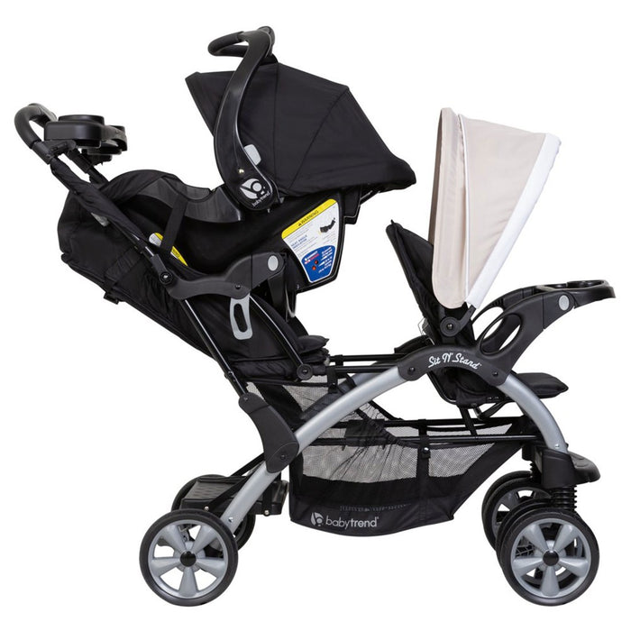 Baby Trend Sit N' Stand Convertible Multi-Use Easy Fold Travel Toddler and Baby Double Stroller with Safety Harness and Storage Basket, Modern Khaki (LOCAL PICKUP ONLY)