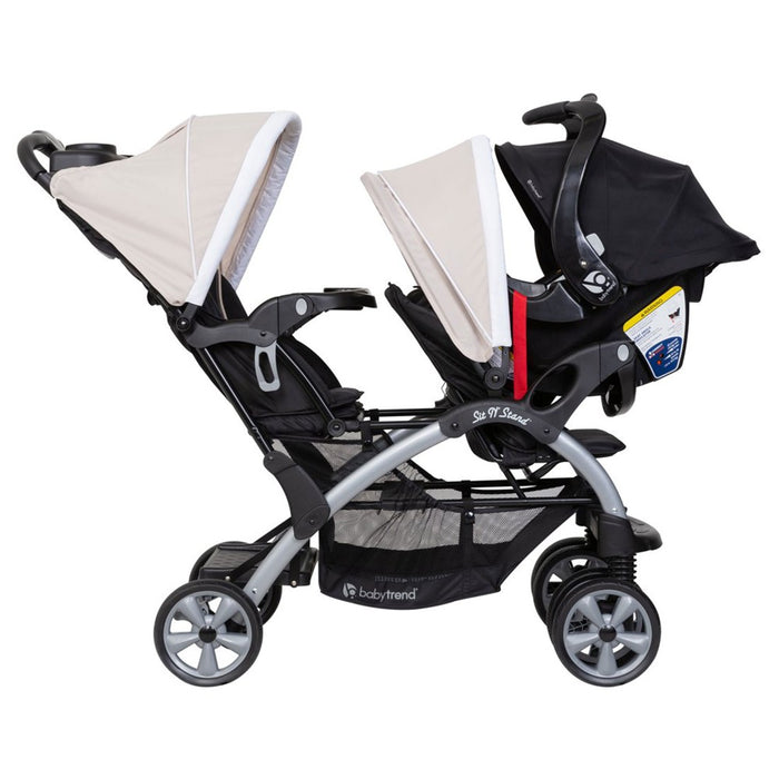 Baby Trend Sit N' Stand Convertible Multi-Use Easy Fold Travel Toddler and Baby Double Stroller with Safety Harness and Storage Basket, Modern Khaki (LOCAL PICKUP ONLY)