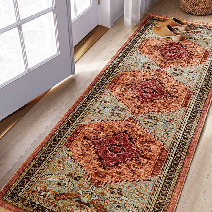 2'4"x7' Floral Woven Runner Rug Rust/Green - Threshold