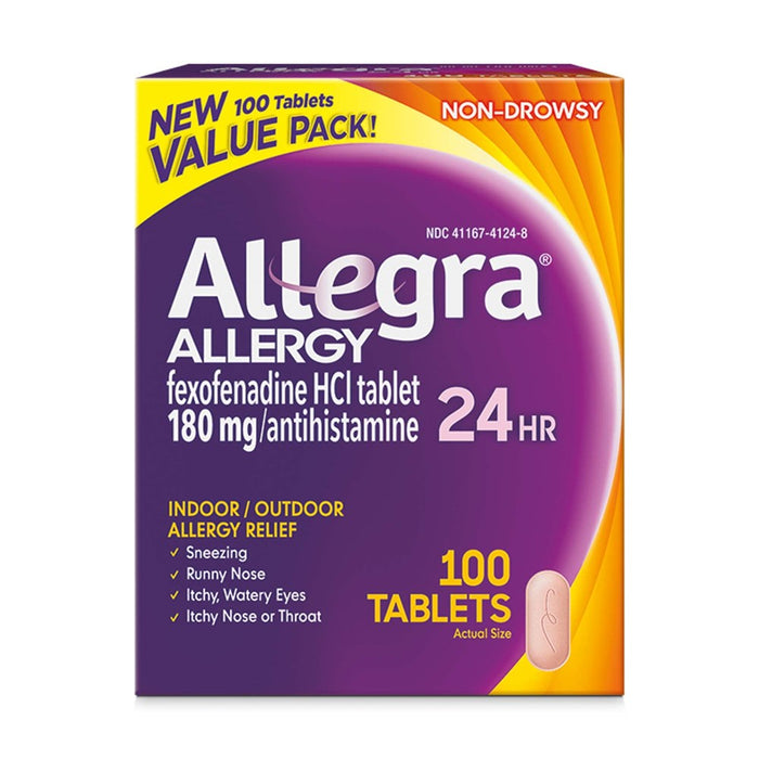 Allegra 24HR Adult Non-Drowsy Antihistamine Tablets, 100-Count, 24-Hour Allergy Relief, 180 Mg