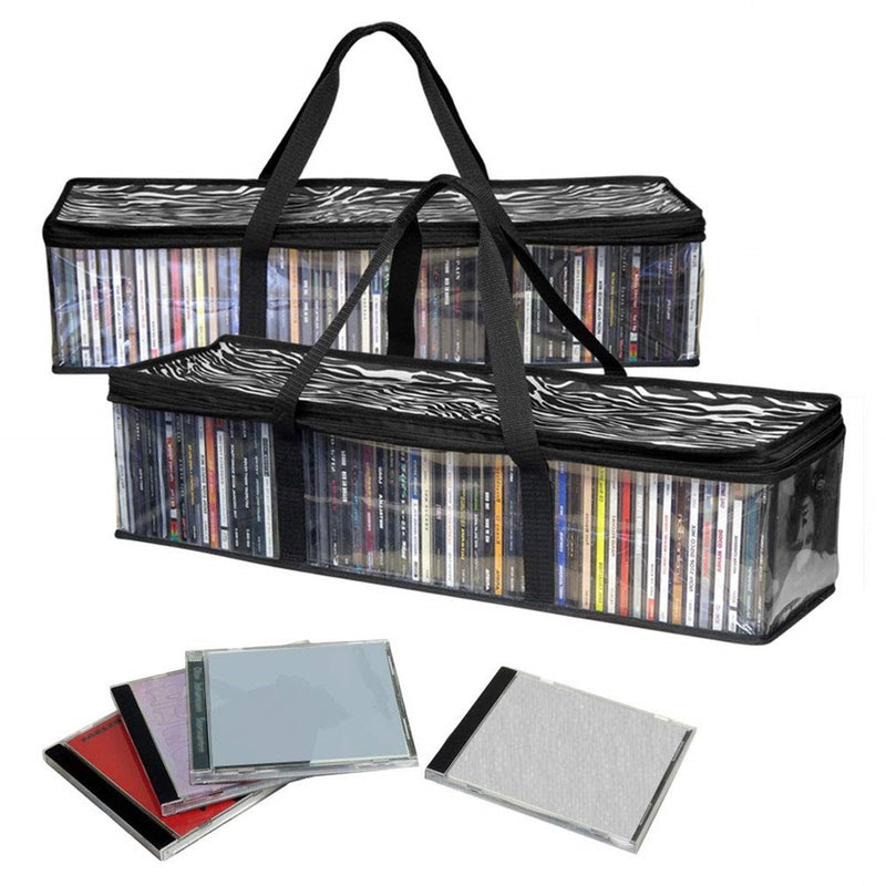 Evelots 2 Pack CD Storage Bags, Clear PVC Plastic-Holds 96 Cds With Cases Total-Strong Handles-Protects From Scratches/Dirt/Dust/Moisture