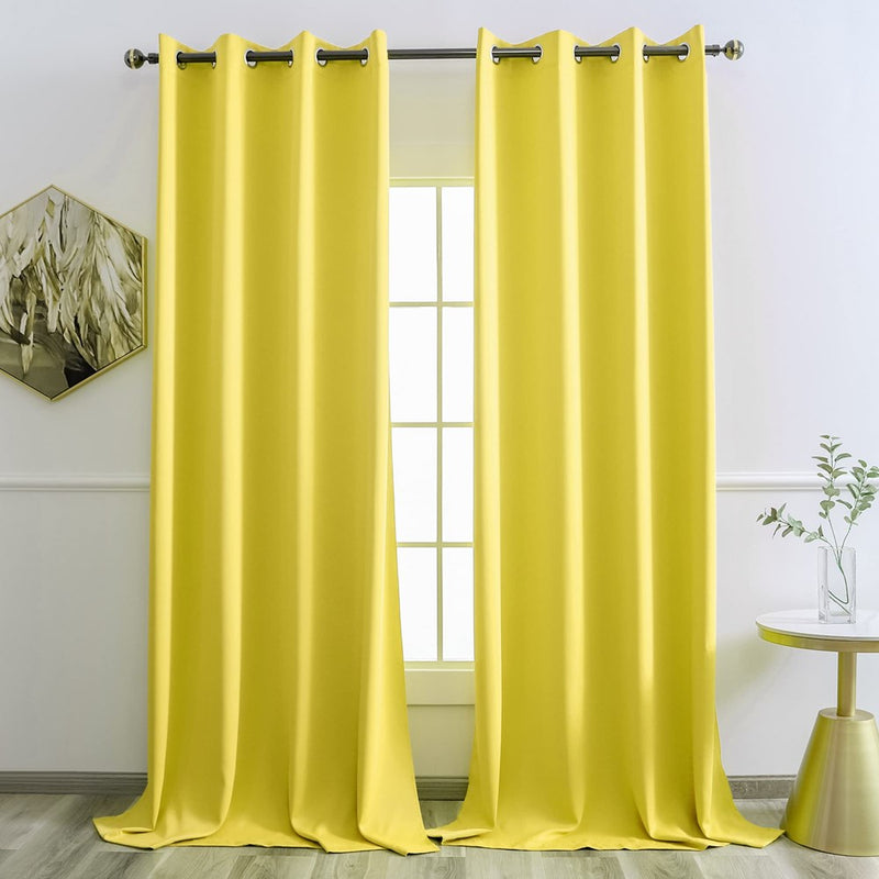 Bright Yellow Curtains 108 Inch Length Blackout Window Drapes For Bedroom Thermal Insulated Room Darkening Curtains For Living Room,Grommet Top (52 X 108 Inches Long Yellow, 2 Panels)
