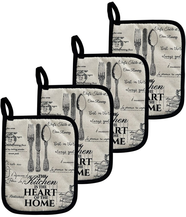 GREVY Quilted Cotton Pot Holders With Pocket Heat Resistant For Cooking Or Baking,7 X 9 Inches (4-Pack)