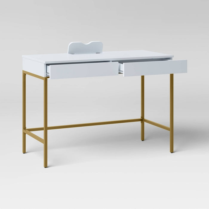 Loring Wood Writing Desk with Drawers and Charging Station White/Gold - Threshold: Home Office, USB Port (LOCAL PICKUP ONLY)