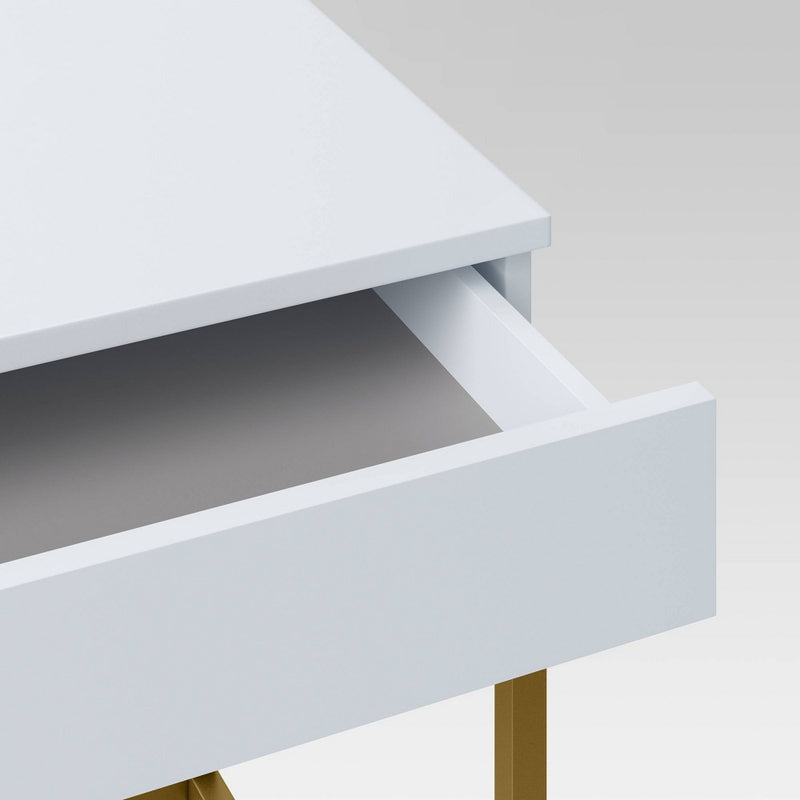 Loring Wood Writing Desk with Drawers and Charging Station White/Gold - Threshold: Home Office, USB Port (LOCAL PICKUP ONLY)