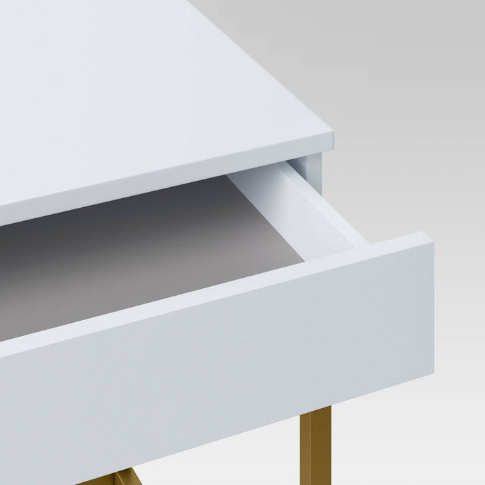 Loring Wood Writing Desk with Drawers and Charging Station White/Gold - Threshold: Home Office, USB Port (LOCAL PICKUP ONLY)