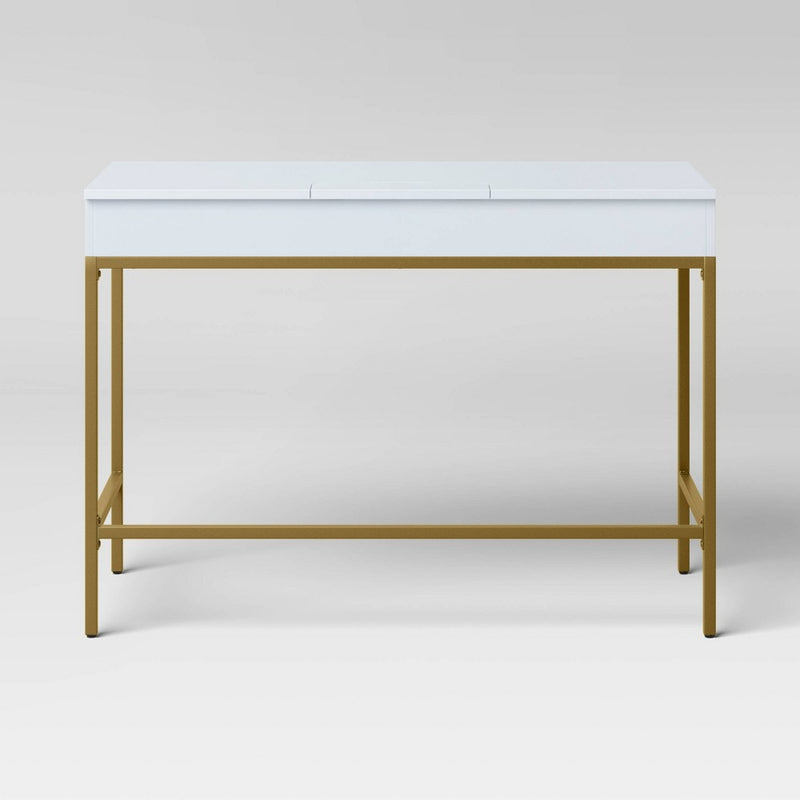Loring Wood Writing Desk with Drawers and Charging Station White/Gold - Threshold: Home Office, USB Port (LOCAL PICKUP ONLY)