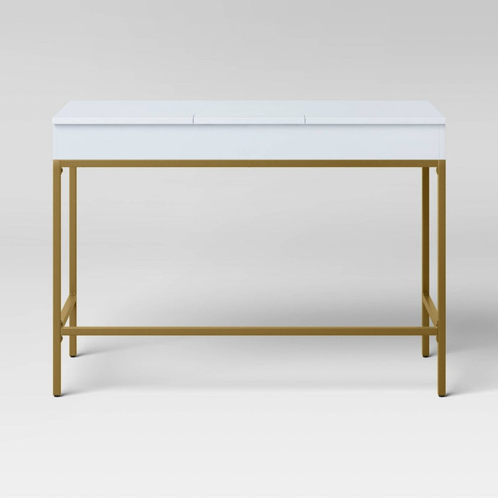 Loring Wood Writing Desk with Drawers and Charging Station White/Gold - Threshold: Home Office, USB Port (LOCAL PICKUP ONLY)