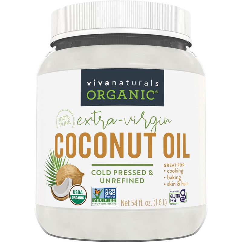 Viva Naturals Organic Coconut Oil - Unrefined, Cold-Pressed Extra Virgin Coconut Oil, USDA Organic And Non-GMO Cooking Oil, Great As Hair Oil And Skin Oil, 54 Fl Oz