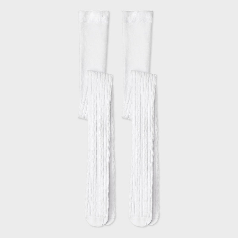 Girls' 2pk Cotton Tights - Cat & Jack White M