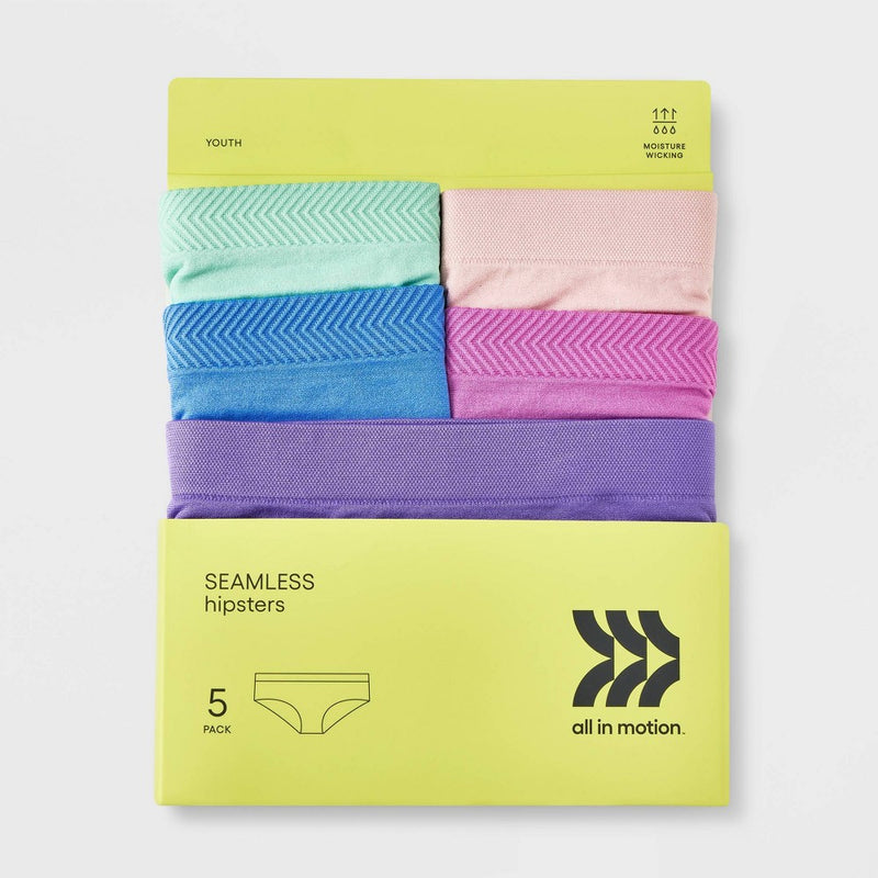 Girls' 5pk Seamless Chevron Hipster - All In Motion L