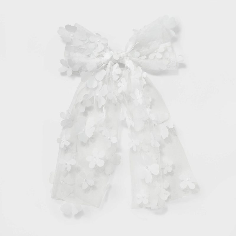 3D Flower Bow Hair Barrette - Wild Fable White