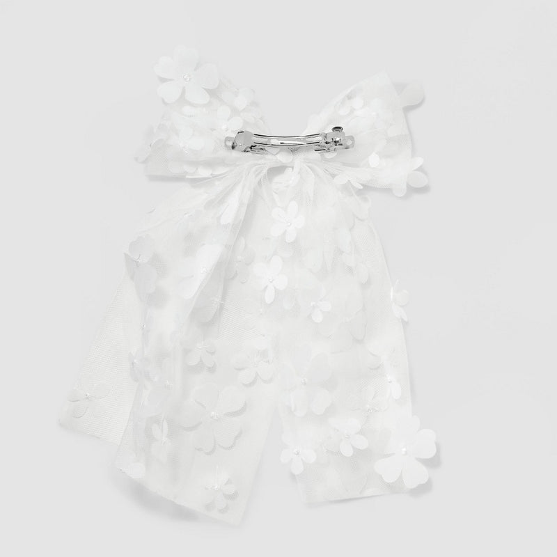 3D Flower Bow Hair Barrette - Wild Fable White