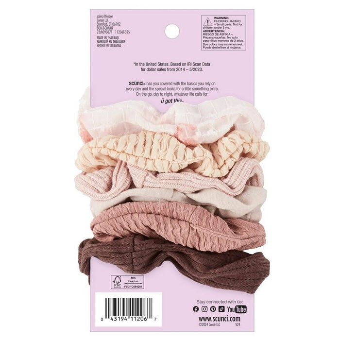scunci No Damage Textured Scrunchies - Creams/Pink/Brown - All Hair - 6pk