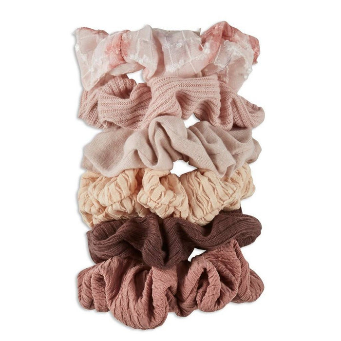 scunci No Damage Textured Scrunchies - Creams/Pink/Brown - All Hair - 6pk