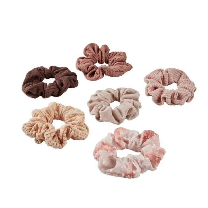 scunci No Damage Textured Scrunchies - Creams/Pink/Brown - All Hair - 6pk