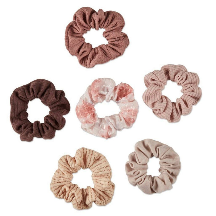 scunci No Damage Textured Scrunchies - Creams/Pink/Brown - All Hair - 6pk