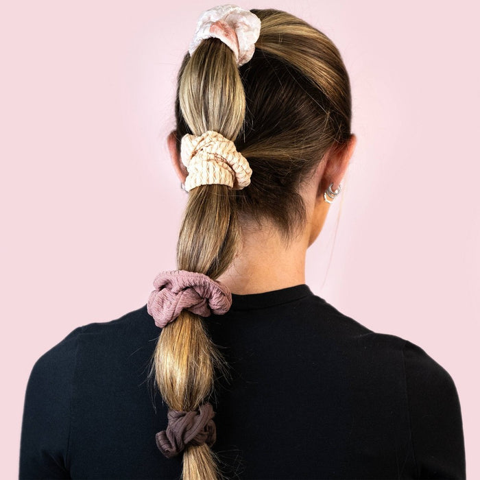 scunci No Damage Textured Scrunchies - Creams/Pink/Brown - All Hair - 6pk