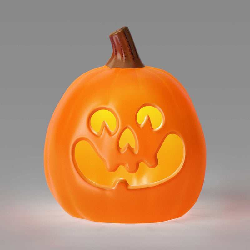 9" Light Up Pumpkin with Timer Halloween Decorative Prop Happy Orange with 4 Teeth - Hyde & EEK! Boutique: Indoor/Outdoor Use