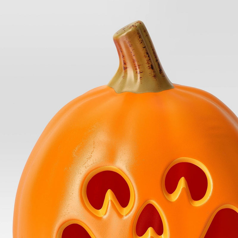 9" Light Up Pumpkin with Timer Halloween Decorative Prop Happy Orange with 4 Teeth - Hyde & EEK! Boutique: Indoor/Outdoor Use