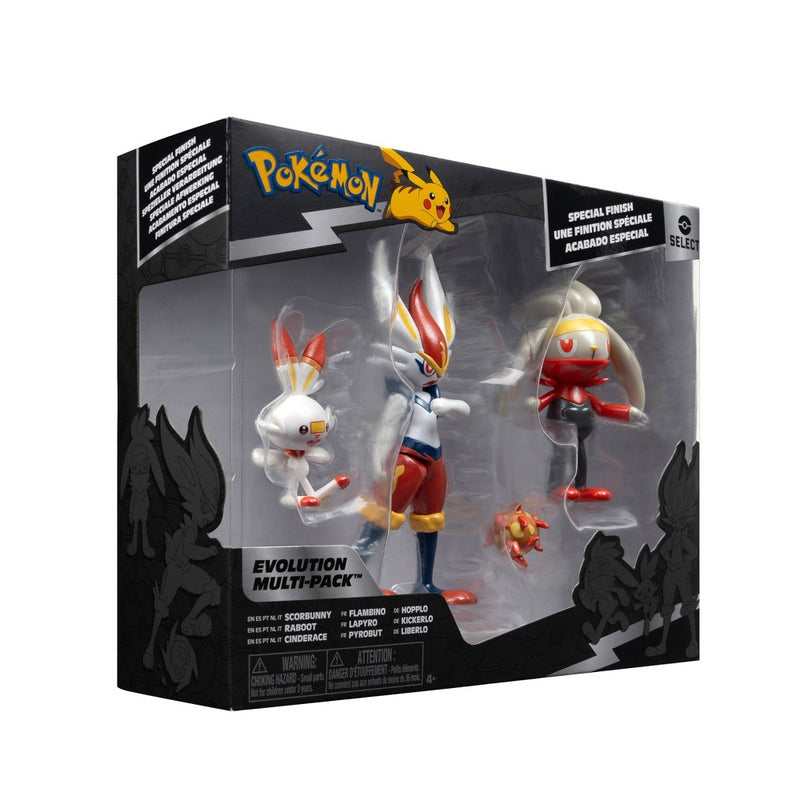 Pokemon Scorbunny, Raboot, and Cinderace Select Evolution Action Figure Set