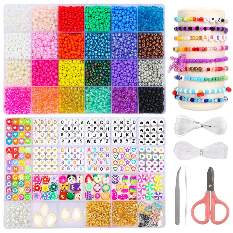QUEFE 5300Pcs 4Mm Glass Seed Beads 24 Colors Handcrafted Accessories Kit, Friendship Bracelets Kit, Small Beads Kit Bracelet Beads For Jewelry Making, Bracelets, Necklaces, DIY Crafts