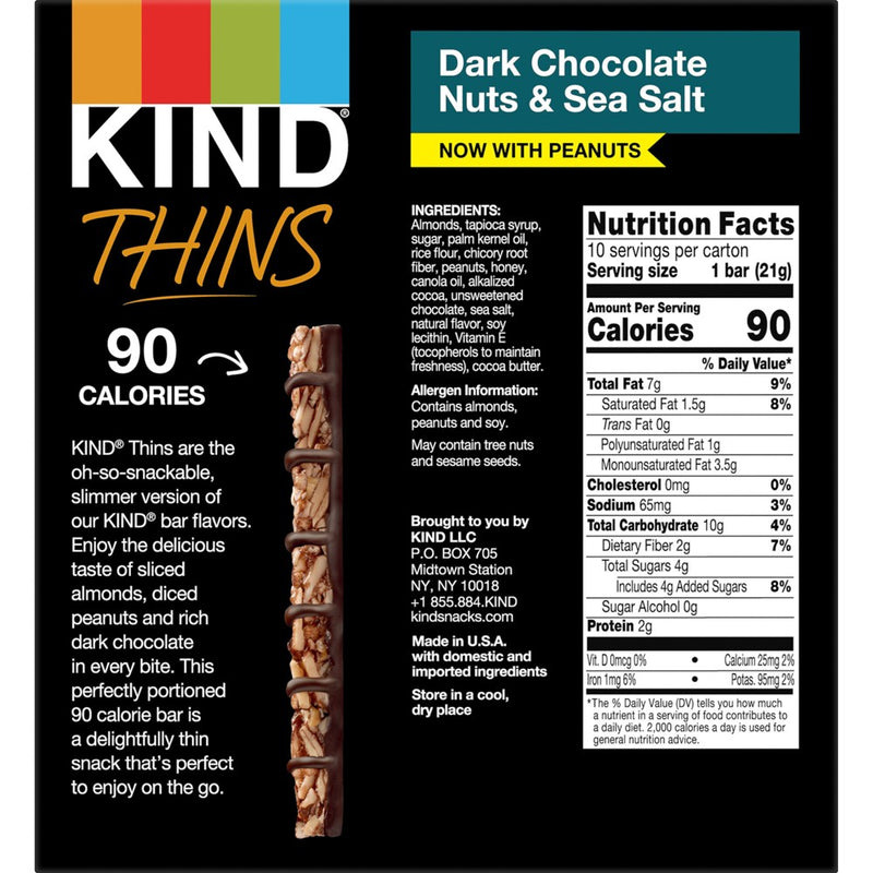 KIND Thins Dark Chocolate Nuts Sea Salt - 7.4oz/10ct